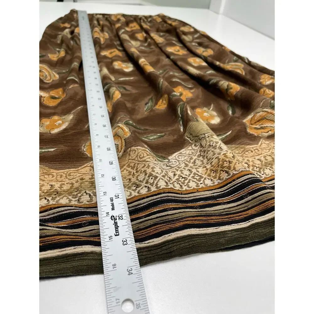 Vtg Vermont Country Store Floral Midi Skirt Pull On Pleated Brown Women's Size M